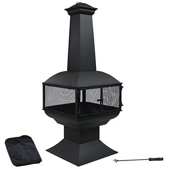 Sunnydaze Steel Wood Burning 360-View Chiminea with Log Grate/Poker - 57 in