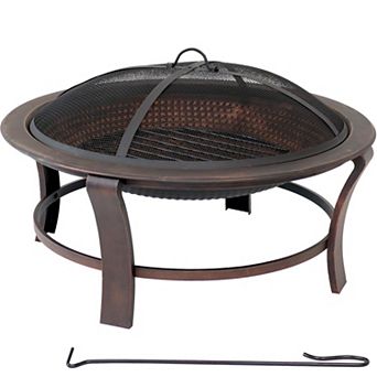 Sunnydaze 29 in Elevated Steel Fire Pit Bowl with Stand, Screen, and Poker