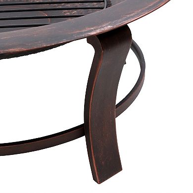 Sunnydaze 29 in Elevated Steel Fire Pit Bowl with Stand, Screen, and Poker