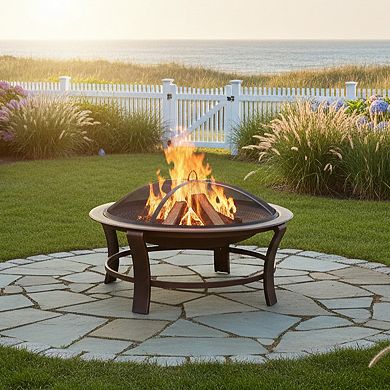 Sunnydaze 29 in Elevated Steel Fire Pit Bowl with Stand, Screen, and Poker
