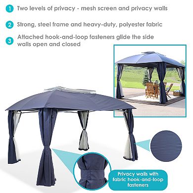 Sunnydaze 10 ft x 13 ft Soft Top Polyester Gazebo with Privacy Wall - Navy
