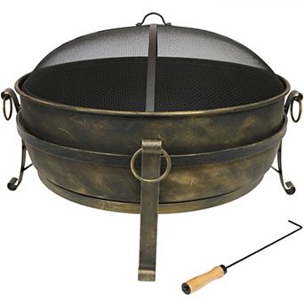 Sunnydaze Cauldron Steel Fire Pit with Spark Screen, Poker, and Grate