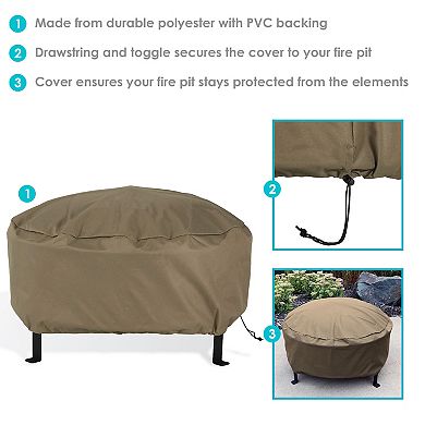 Sunnydaze 40 in Heavy-Duty Polyester Round Outdoor Fire Pit Cover - Khaki