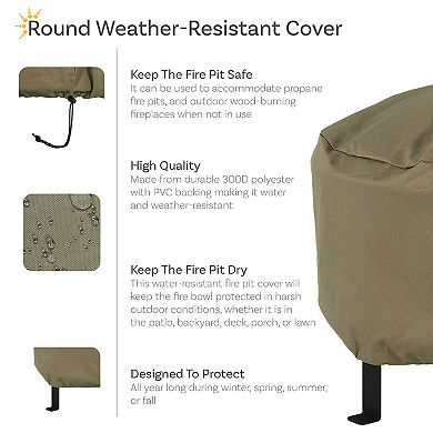 Sunnydaze 40 in Heavy-Duty Polyester Round Outdoor Fire Pit Cover - Khaki