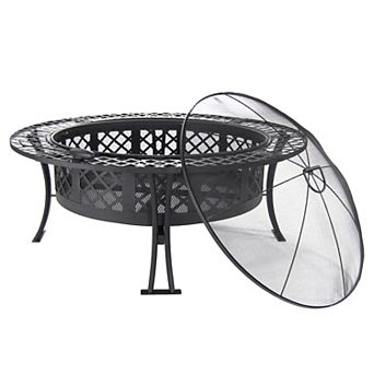 Sunnydaze 40 in Diamond Weave Steel Fire Pit with Spark Screen and Poker