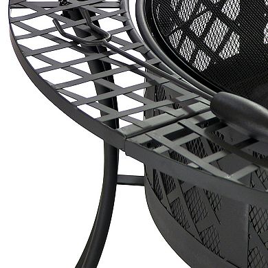 Sunnydaze 40 in Diamond Weave Steel Fire Pit with Spark Screen and Poker