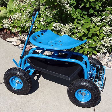 Sunnydaze Steel Rolling Garden Cart with Extended Swivel/Basket - Blue