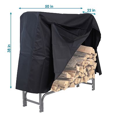 Sunnydaze 4 ft Heavy-Duty Polyester Firewood Log Rack Cover - Black
