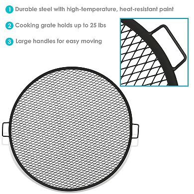 Sunnydaze Round Steel X-Mark Fire Pit Cooking Grill with Handles