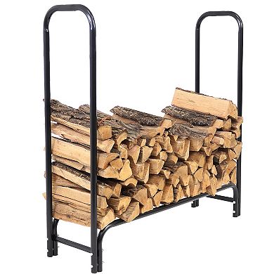 Sunnydaze 4 ft Steel Indoor/Outdoor Firewood Log Rack - Black
