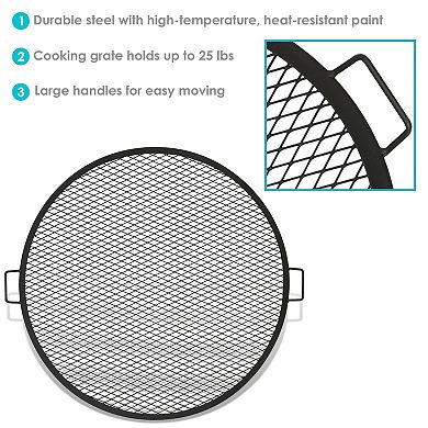 Sunnydaze Round Steel X-Mark Fire Pit Cooking Grill with Handles