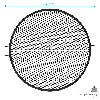 Sunnydaze Round Steel X-Mark Fire Pit Cooking Grill with Handles