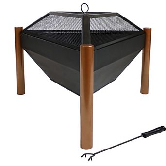 Sunnydaze 31 in Triangle Steel Fire Pit Table with Grate, Poker, and Screen