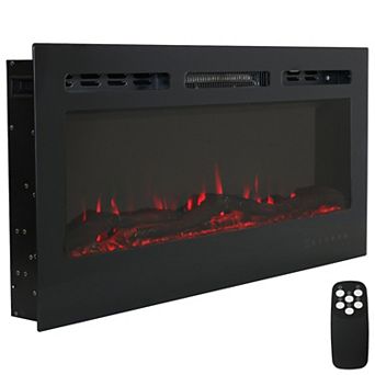 Sunnydaze Modern Flame Mounted Indoor Electric Fireplace - Black