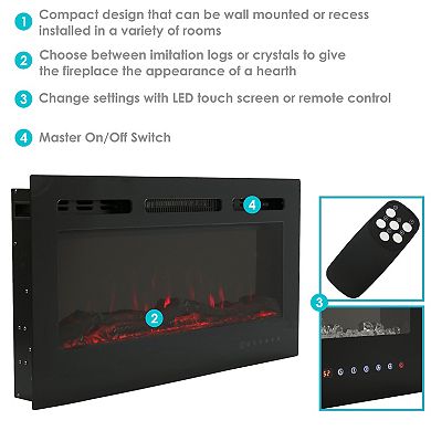 Sunnydaze Modern Flame Mounted Indoor Electric Fireplace - Black