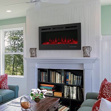 Sunnydaze Modern Flame Mounted Indoor Electric Fireplace - Black