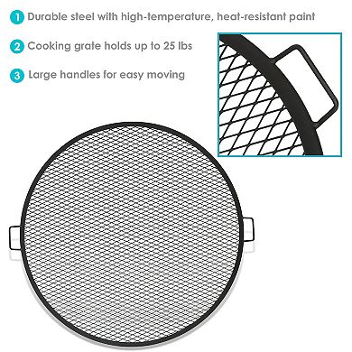 Sunnydaze Round Steel X-Mark Fire Pit Cooking Grill with Handles