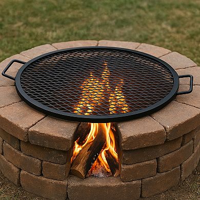Sunnydaze Round Steel X-Mark Fire Pit Cooking Grill with Handles