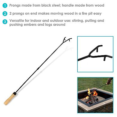 Sunnydaze 32 in Steel Outdoor Fire Pit Poker with Hook and Wooden Handle