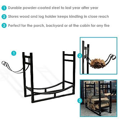 Sunnydaze 33 in Steel Firewood Log Rack with Kindling Holder