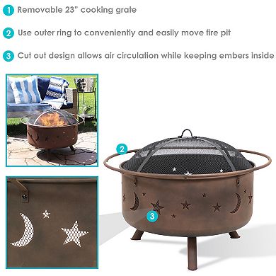 Sunnydaze 30 in Cosmic Steel Fire Pit with Spark Screen, Poker, and Grate