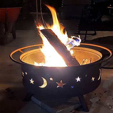 Sunnydaze 30 in Cosmic Steel Fire Pit with Spark Screen, Poker, and Grate