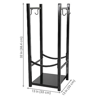Sunnydaze Indoor/Outdoor Steel Log Rack with Tool Holders