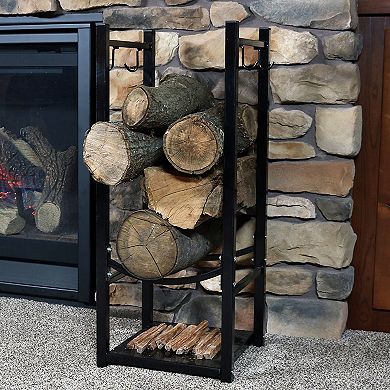 Sunnydaze Indoor/Outdoor Steel Log Rack with Tool Holders
