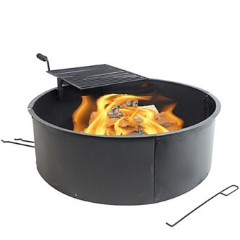 Sunnydaze 34 in Steel Fire Pit Ring with Swivel Cooking Grate/Poker