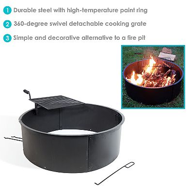 Sunnydaze 34 in Steel Fire Pit Ring with Swivel Cooking Grate/Poker
