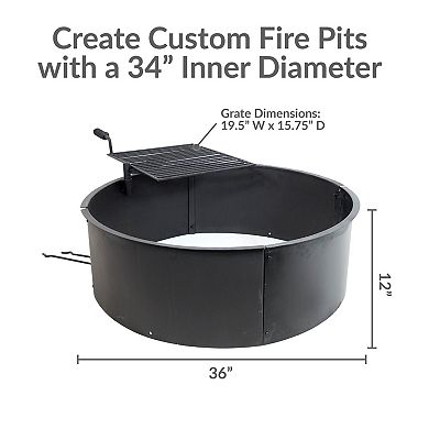 Sunnydaze 34 in Steel Fire Pit Ring with Swivel Cooking Grate/Poker