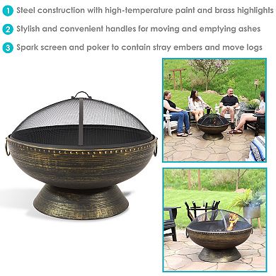 Sunnydaze 30 in Steel Fire Pit with Handles, Spark Screen, Poker, and Grate