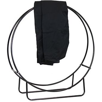 Sunnydaze Powder-Coated Steel Firewood Log Hoop Rack with Cover