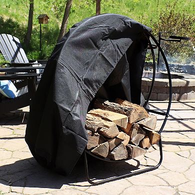 Sunnydaze Powder-Coated Steel Firewood Log Hoop Rack with Cover