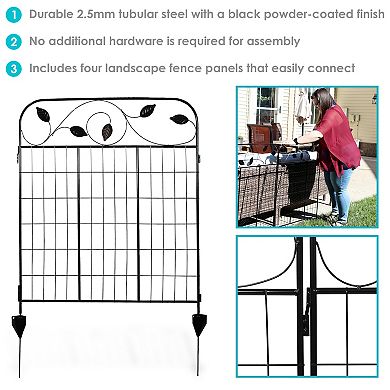 Sunnydaze 4-Piece Romantic Vine Steel Garden Border Fencing - 10 ft - Black