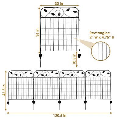 Sunnydaze 4-Piece Romantic Vine Steel Garden Border Fencing - 10 ft - Black