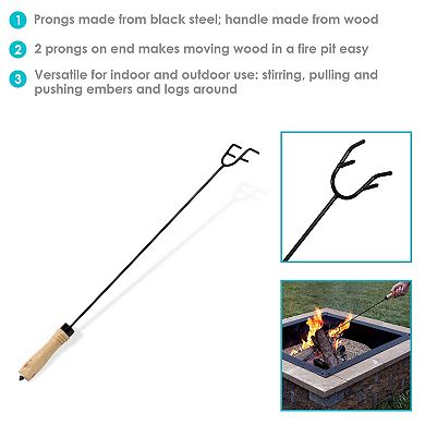 Sunnydaze 26 in Steel Outdoor Fire Pit Poker with Hook and Wooden Handle