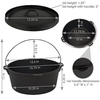 Sunnydaze Cast Iron 8-Quart Deep Dutch Oven Pre Seasoned - 12-Inch