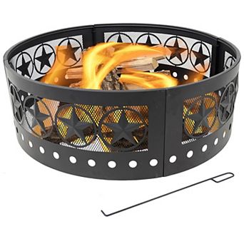 Sunnydaze 36 in Four-Star Cut-Out Wood Burning Fire Pit Ring with Poker