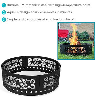 Sunnydaze 36 in Four-Star Cut-Out Wood Burning Fire Pit Ring with Poker