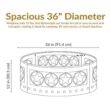Sunnydaze 36 in Four-Star Cut-Out Wood Burning Fire Pit Ring with Poker