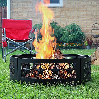 Sunnydaze 36 in Four-Star Cut-Out Wood Burning Fire Pit Ring with Poker