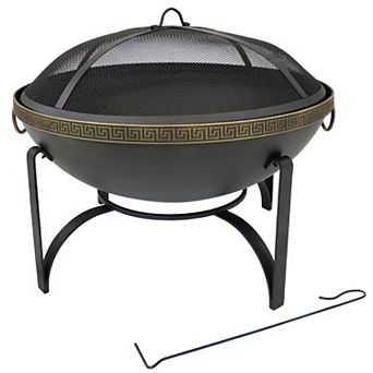 Sunnydaze 26 in Steel Outdoor Fire Bowl with Handles and Spark Screen