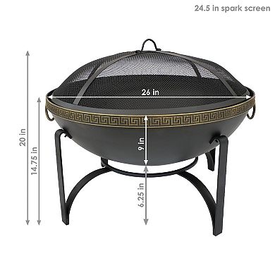 Sunnydaze 26 in Contemporary Steel Fire Bowl with Handles and Spark Screen