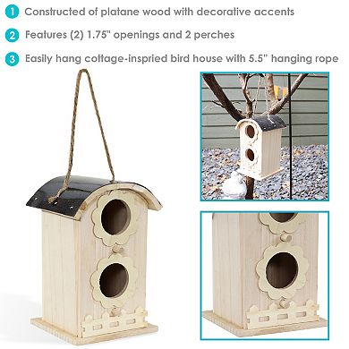Sunnydaze 2-Level Wooden Bungalow Hanging Birdhouse - Garden Decor - 7-Inch