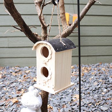 Sunnydaze 2-Level Wooden Bungalow Hanging Birdhouse - Garden Decor - 7-Inch