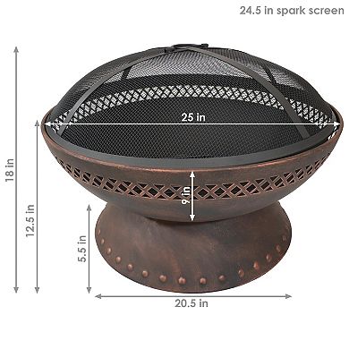 Sunnydaze 25 in Chalice Steel Fire Pit with Spark Screen - Copper