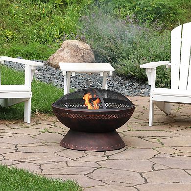 Sunnydaze 25 in Chalice Steel Fire Pit with Spark Screen - Copper