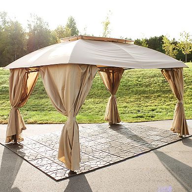 Sunnydaze 10 ft x 13 ft Soft Top Polyester Gazebo with Privacy Wall - Tan