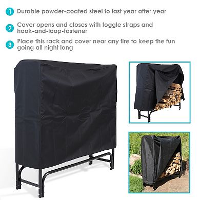 Sunnydaze 4 ft Powder-Coated Steel Firewood Log Rack with Black Cover